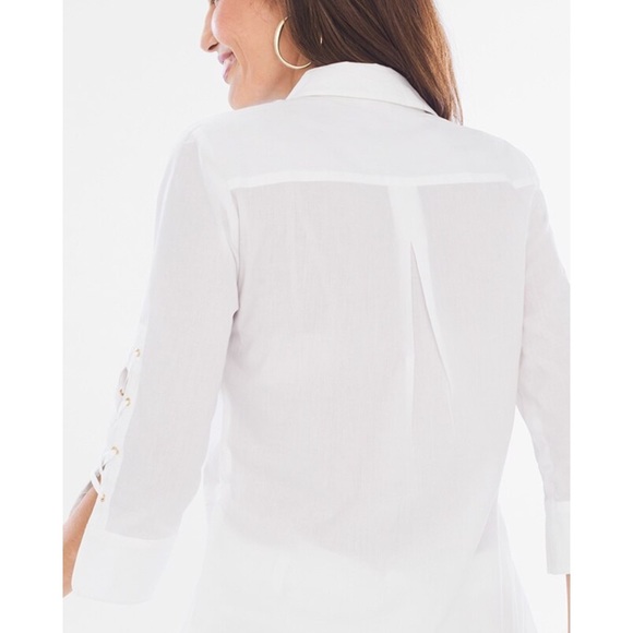 Chico’s Lace-Up Sleeve Shirt Woman’s 1 Small or 8 White 3/4 Length Sleeves - Picture 2 of 15
